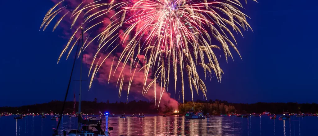 Fireworks explode in the night sky above Coney Island during Harbourfest.