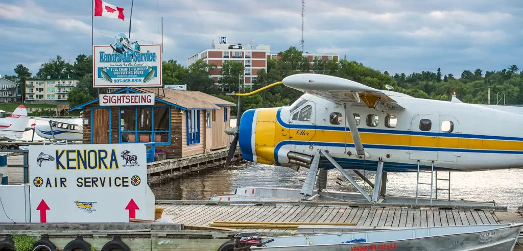 A plane at the docks for Kenora Sightseeing Air Tours.